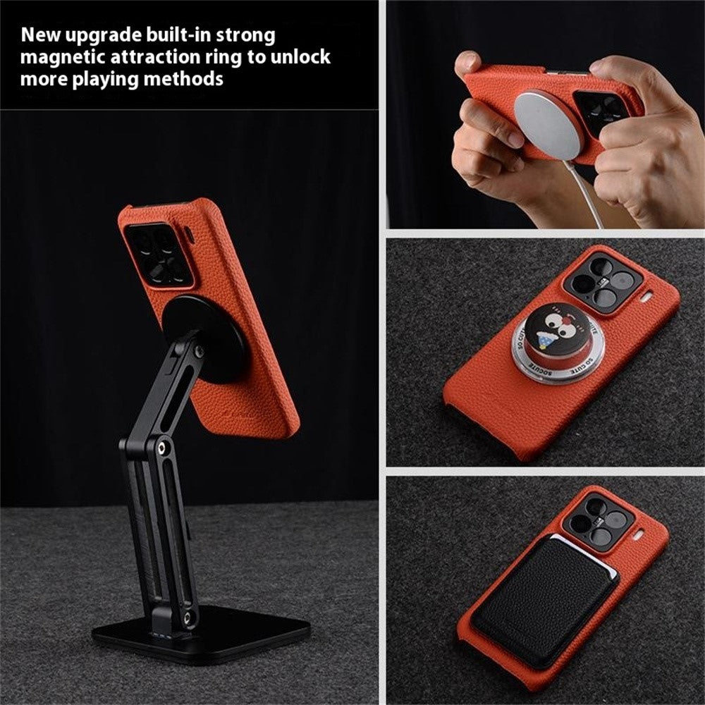 MELKCO For Xiaomi 15 Case Genuine Cow Leather PC Phone Cover Magnetic Case