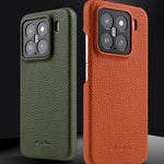 MELKCO For Xiaomi 15 Case Genuine Cow Leather PC Phone Cover Magnetic Case