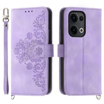 For Oppo Reno13 5G (Global) Case Flower Pattern PU Leather Wallet Phone Cover with Strap