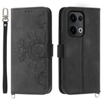 For Oppo Reno13 5G (Global) Case Flower Pattern PU Leather Wallet Phone Cover with Strap