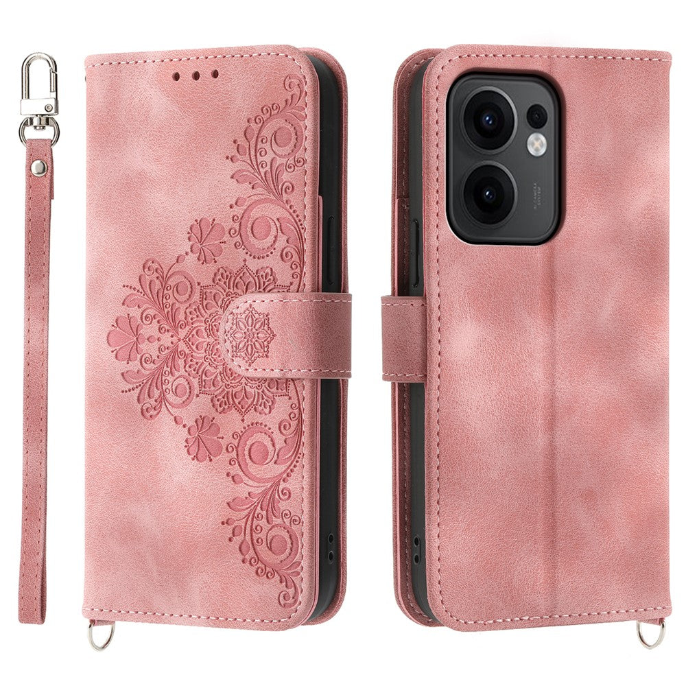 For Oppo Reno13 F 5G (Reno 13 FS 5G) / 4G Case Flower Pattern PU Leather Wallet Phone Cover with Strap