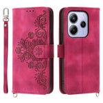 For Xiaomi Redmi Note 14 4G (163.25mm) Case Flower Pattern PU Leather Wallet Phone Cover with Strap