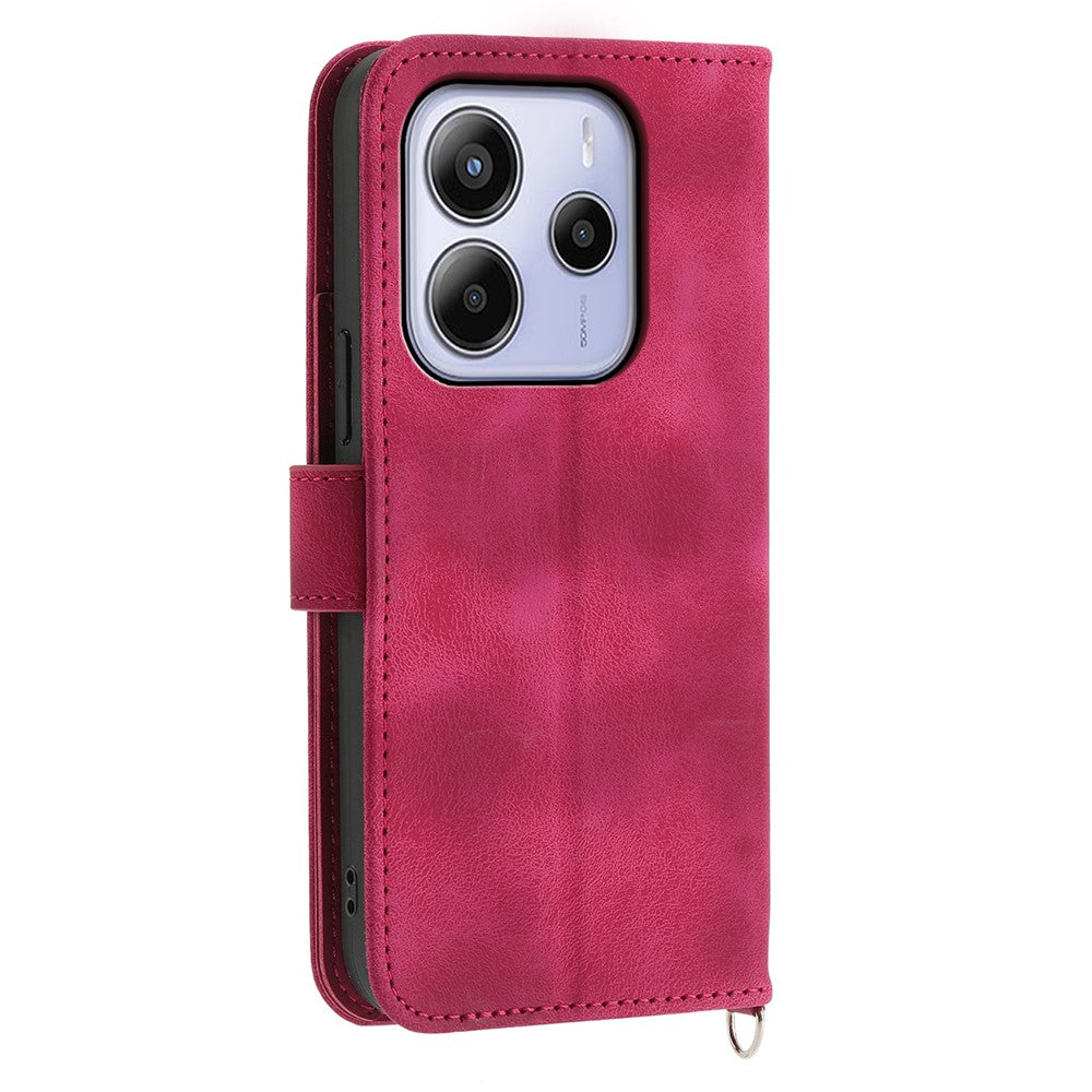 For Xiaomi Redmi Note 14 4G (163.25mm) Case Flower Pattern PU Leather Wallet Phone Cover with Strap