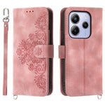 For Xiaomi Redmi Note 14 4G (163.25mm) Case Flower Pattern PU Leather Wallet Phone Cover with Strap