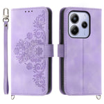 For Xiaomi Redmi Note 14 4G (163.25mm) Case Flower Pattern PU Leather Wallet Phone Cover with Strap