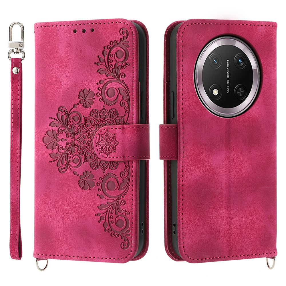 For Honor Magic7 Lite 5G / X9c 5G / X60 Pro 5G Case Flower Pattern PU Leather Wallet Phone Cover with Strap