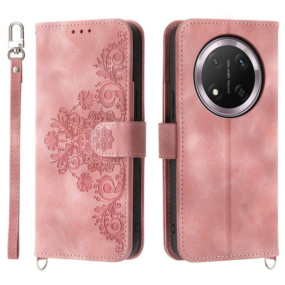 For Honor Magic7 Lite 5G / X9c 5G / X60 Pro 5G Case Flower Pattern PU Leather Wallet Phone Cover with Strap