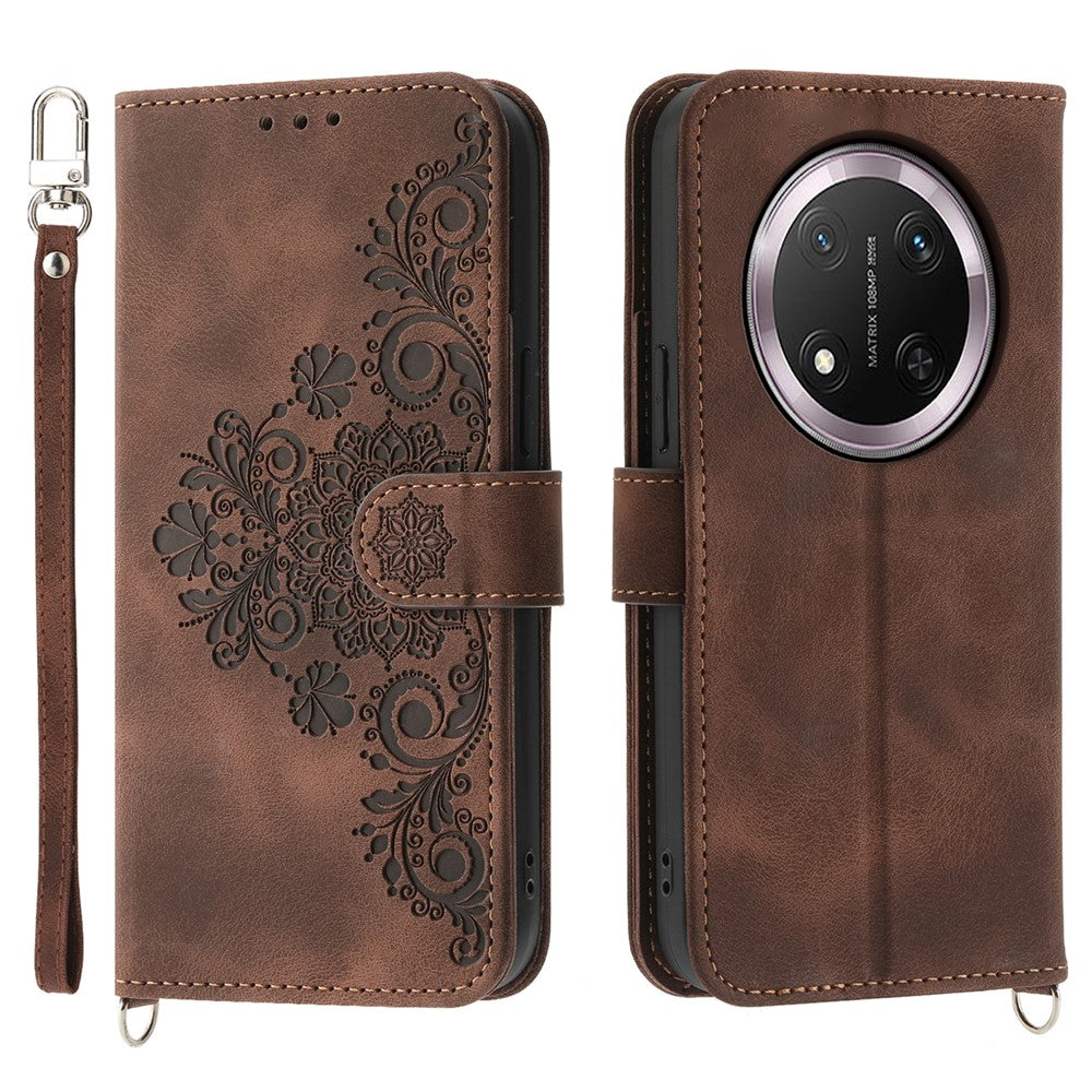 For Honor Magic7 Lite 5G / X9c 5G / X60 Pro 5G Case Flower Pattern PU Leather Wallet Phone Cover with Strap