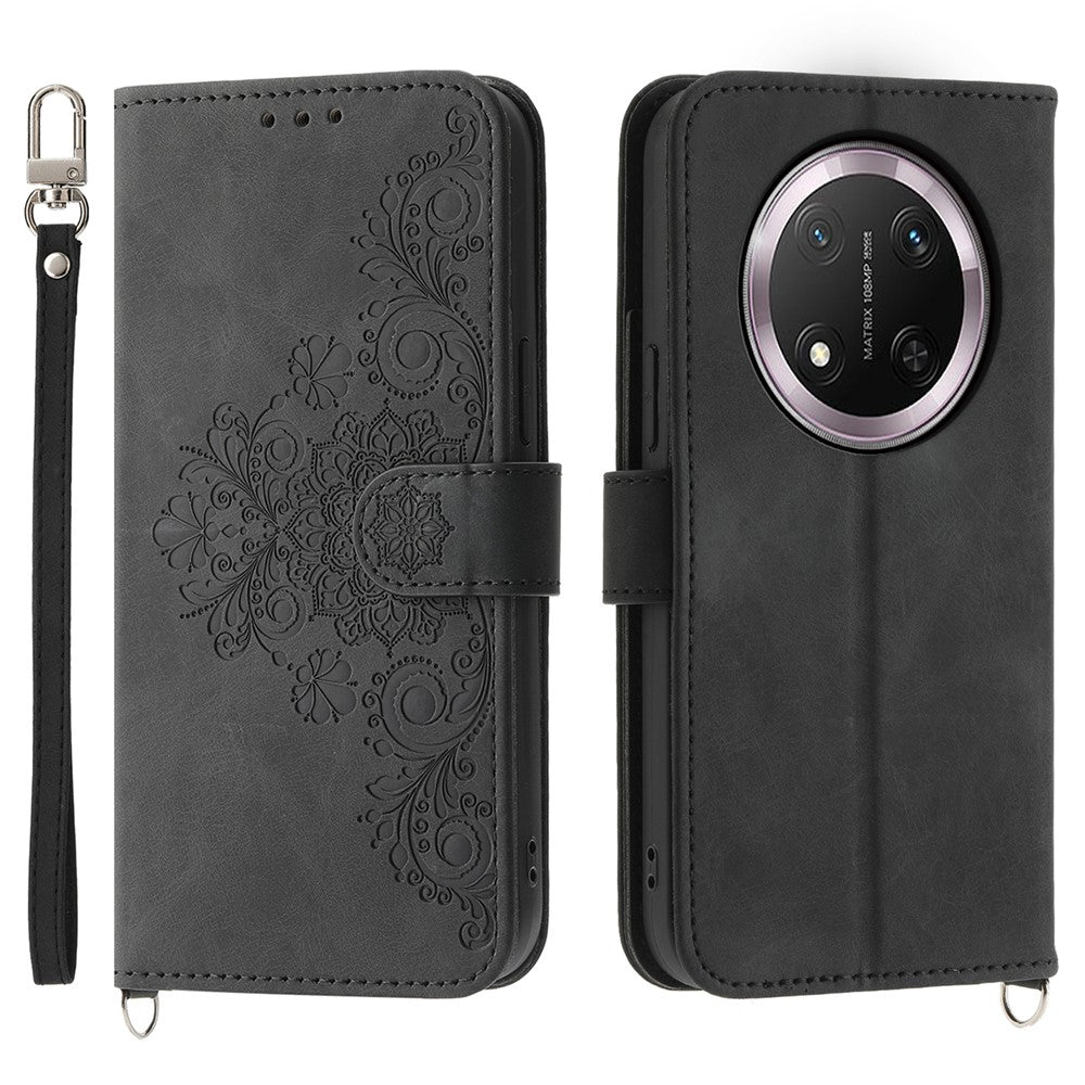 For Honor Magic7 Lite 5G / X9c 5G / X60 Pro 5G Case Flower Pattern PU Leather Wallet Phone Cover with Strap