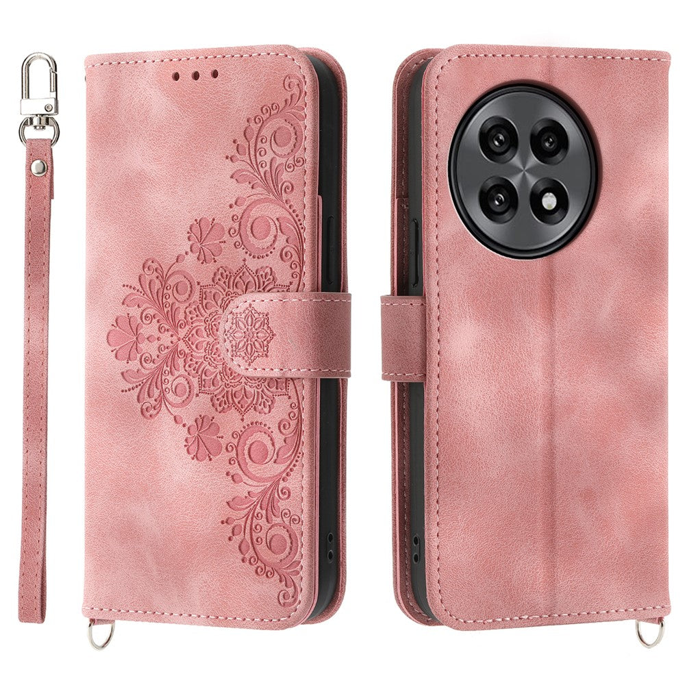 For OnePlus 13R 5G Case Flower Pattern PU Leather Wallet Phone Cover with Strap