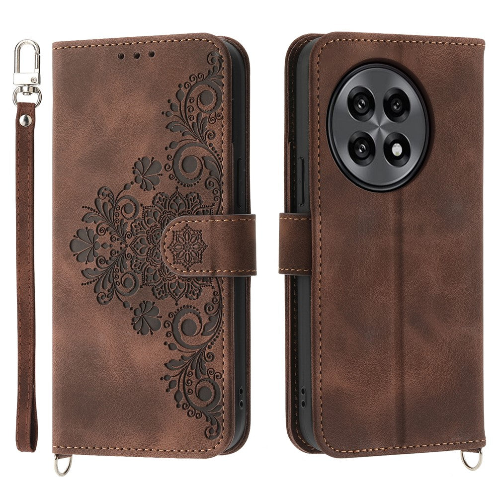 For OnePlus 13R 5G Case Flower Pattern PU Leather Wallet Phone Cover with Strap