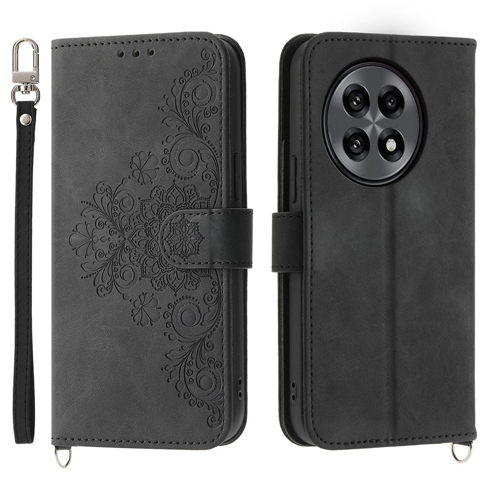 For OnePlus 13R 5G Case Flower Pattern PU Leather Wallet Phone Cover with Strap