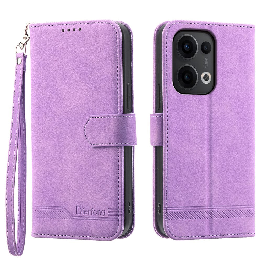 DIERFENG DF-03 För Oppo Reno13 5G (Global) Läderfodral Lines Imprint Plånboksfodral