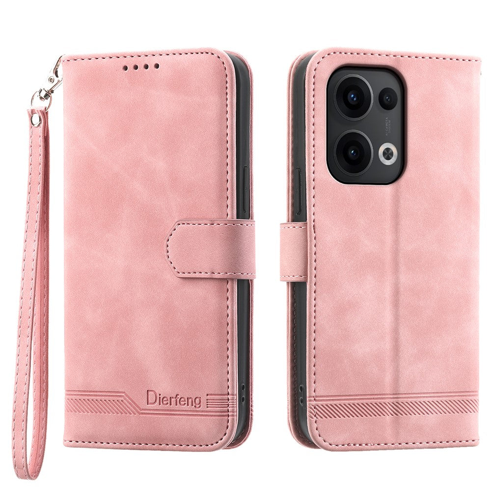 DIERFENG DF-03 För Oppo Reno13 5G (Global) Läderfodral Lines Imprint Plånboksfodral