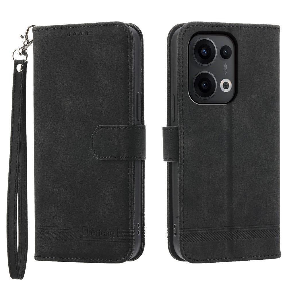 DIERFENG DF-03 För Oppo Reno13 5G (Global) Läderfodral Lines Imprint Plånboksfodral