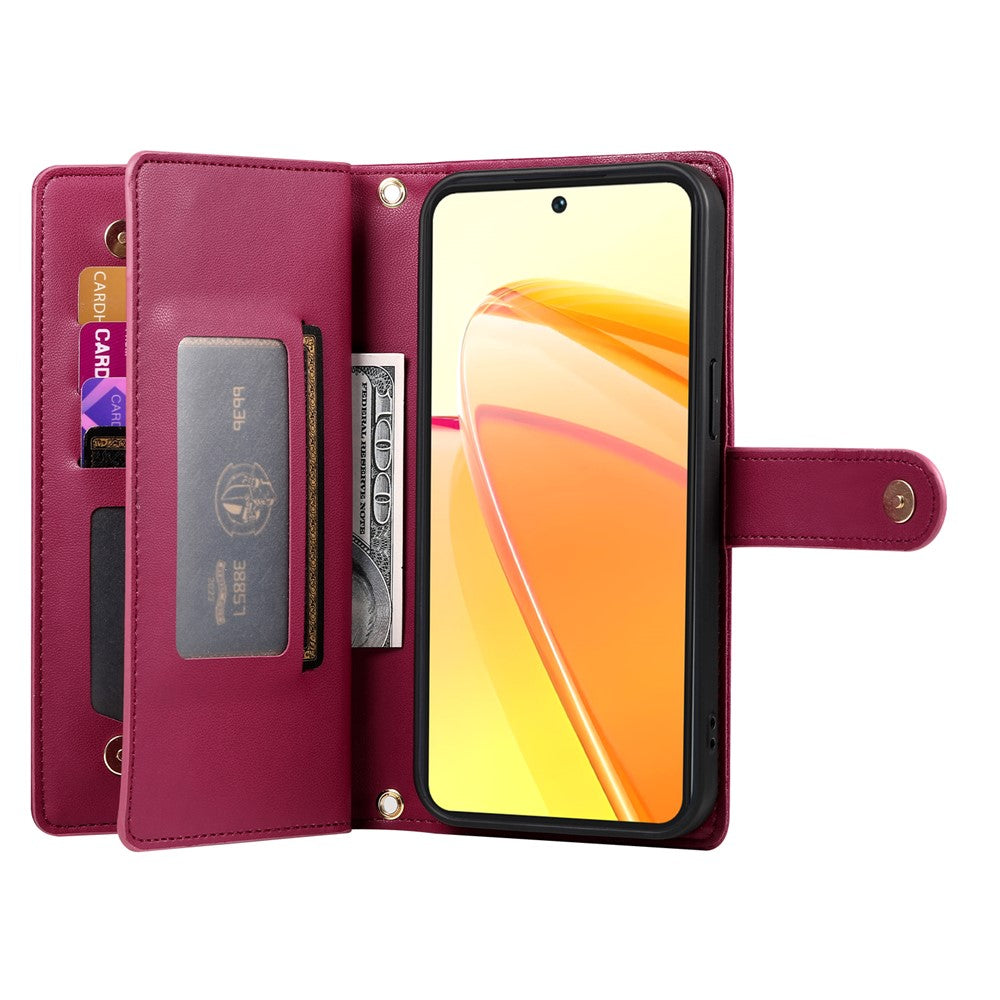 DF-011 For Oppo Reno13 5G (Global) Case Zipper Pocket Wallet Leather Phone Cover with Straps