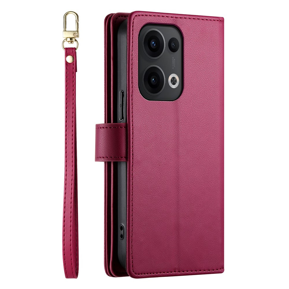 DF-011 For Oppo Reno13 5G (Global) Case Zipper Pocket Wallet Leather Phone Cover with Straps