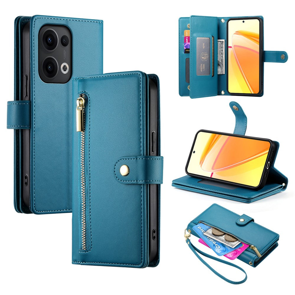 DF-011 For Oppo Reno13 Pro 5G Case Zipper Pocket Wallet Leather Phone Cover with Straps