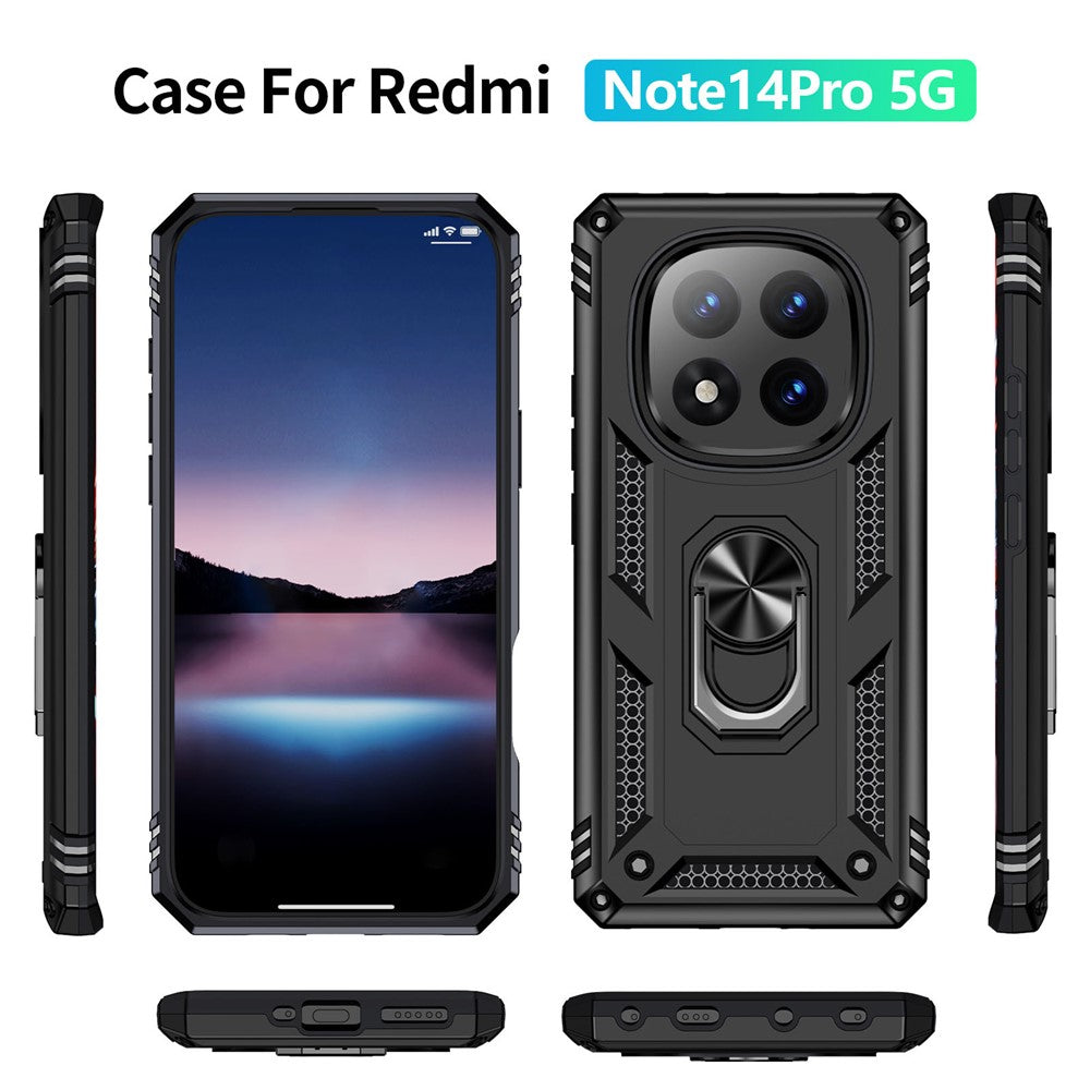 For Xiaomi Redmi Note 14 Pro 5G / Poco X7 5G Case PC + TPU Phone Cover with Rotary Ring Kickstand
