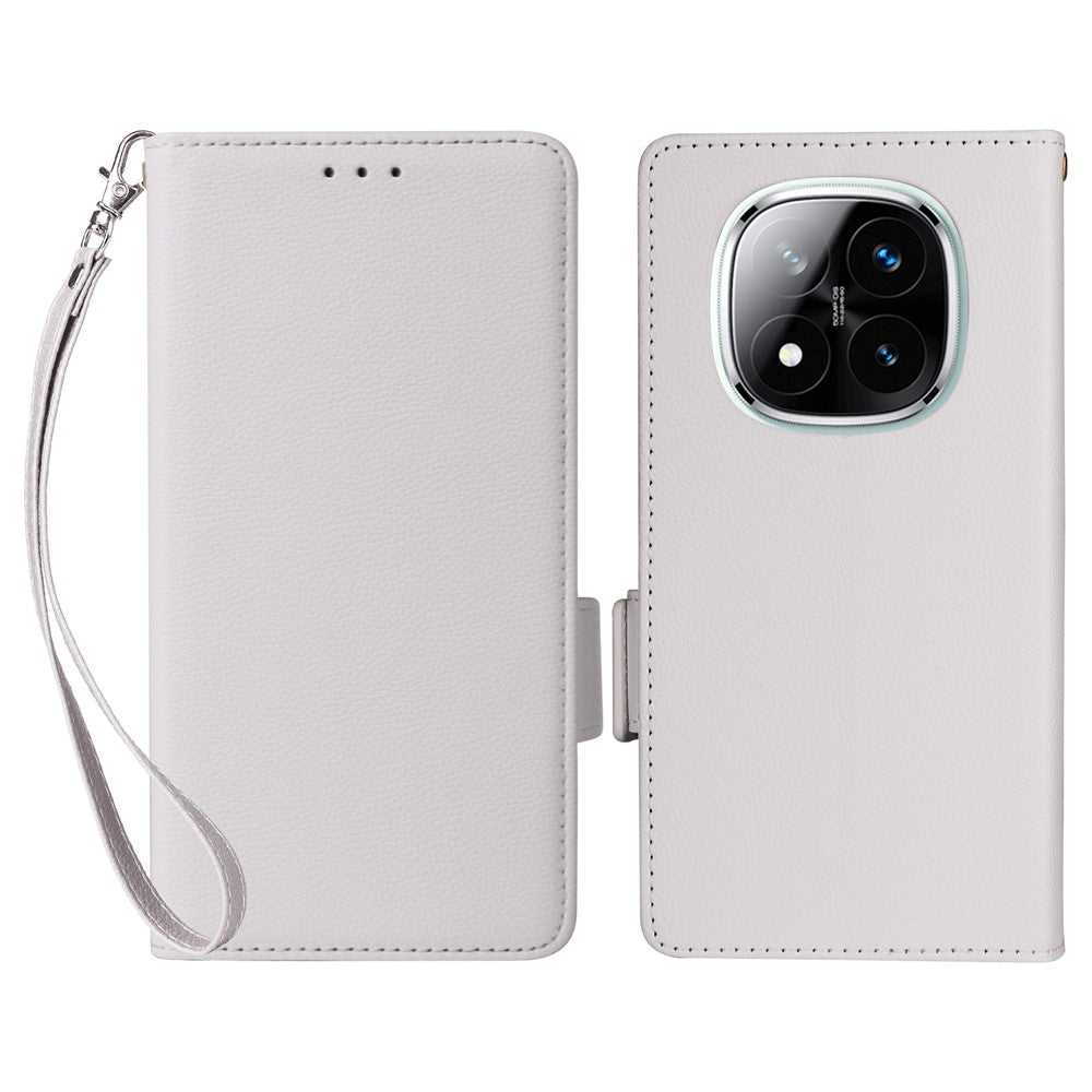 Läderfodral till Xiaomi Redmi Note 14 Pro 4G med handledsrem, litchitexturerat PU-läder, plånboksfodral för mobil
