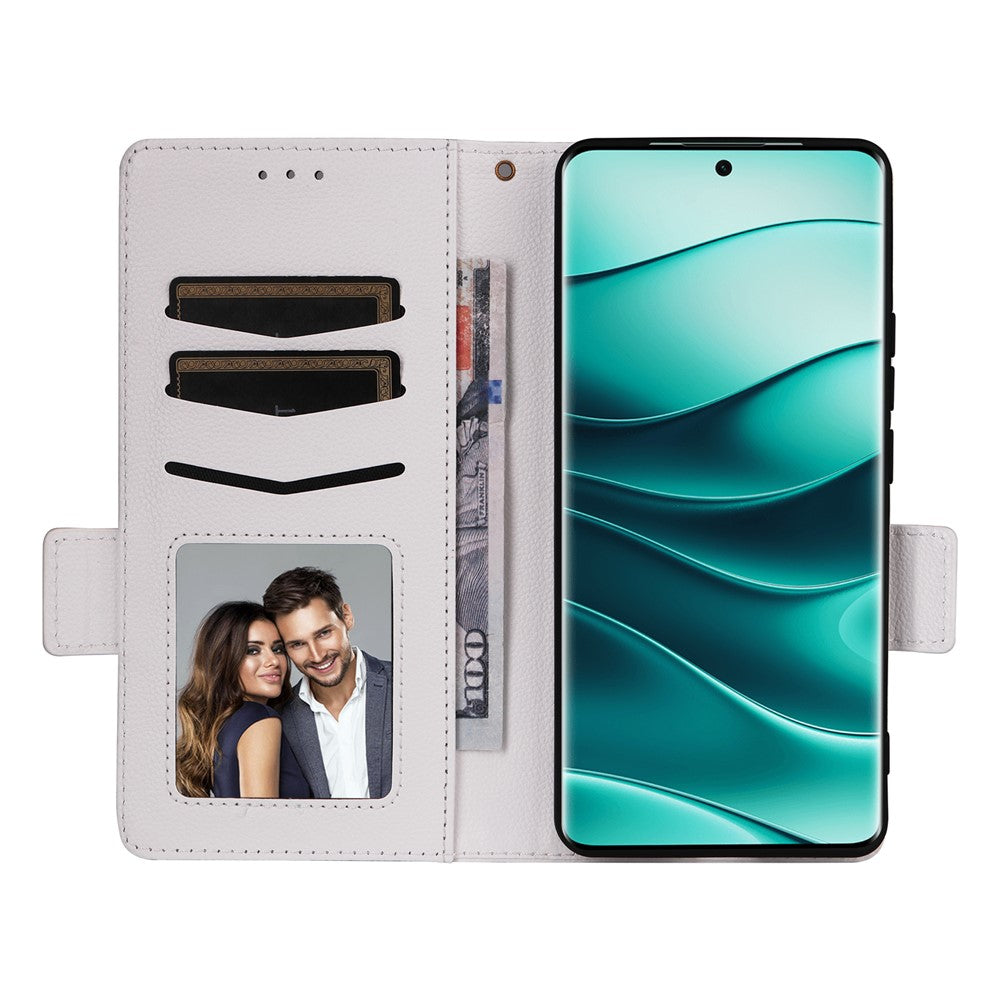 Läderfodral till Xiaomi Redmi Note 14 Pro 4G med handledsrem, litchitexturerat PU-läder, plånboksfodral för mobil