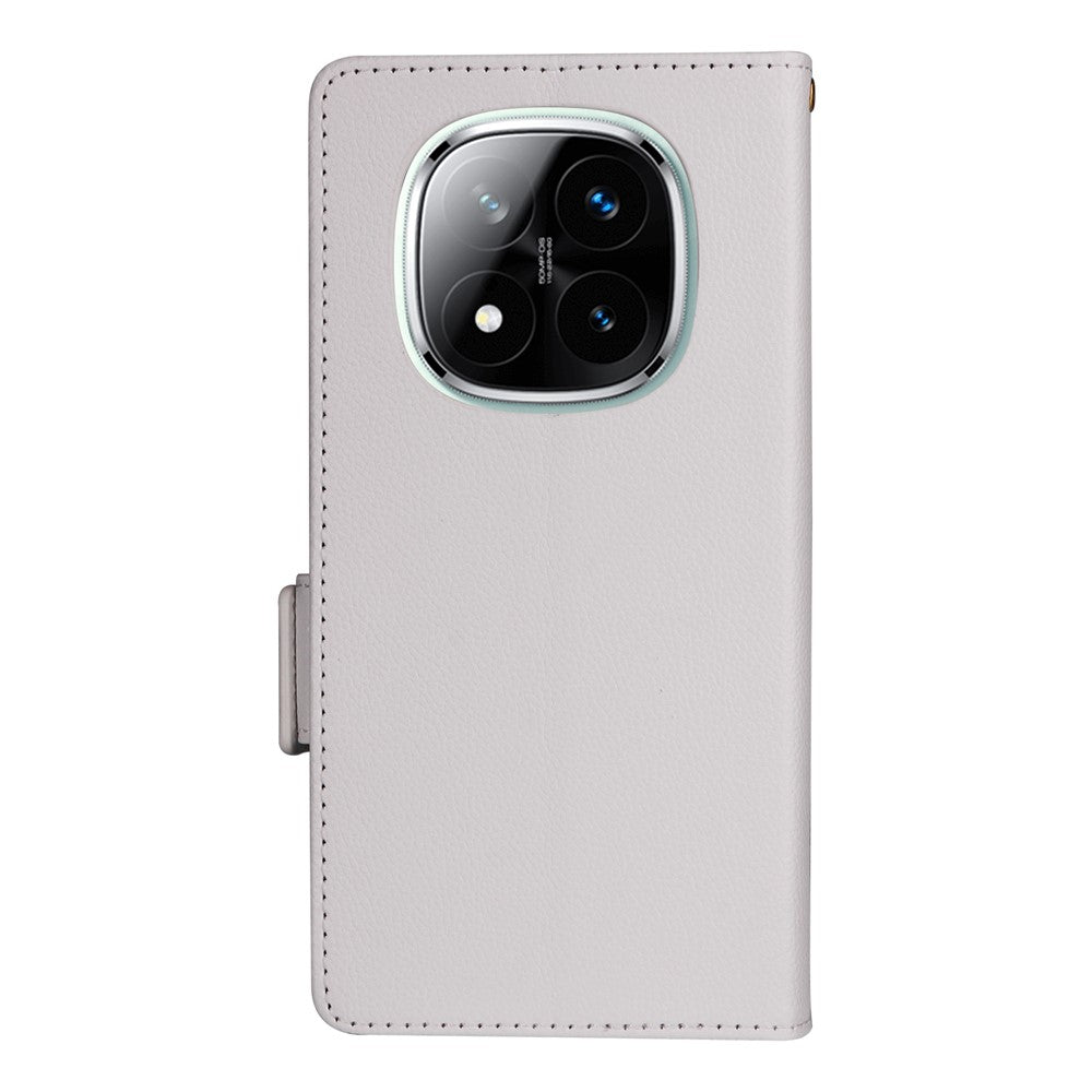 Läderfodral till Xiaomi Redmi Note 14 Pro 4G med handledsrem, litchitexturerat PU-läder, plånboksfodral för mobil