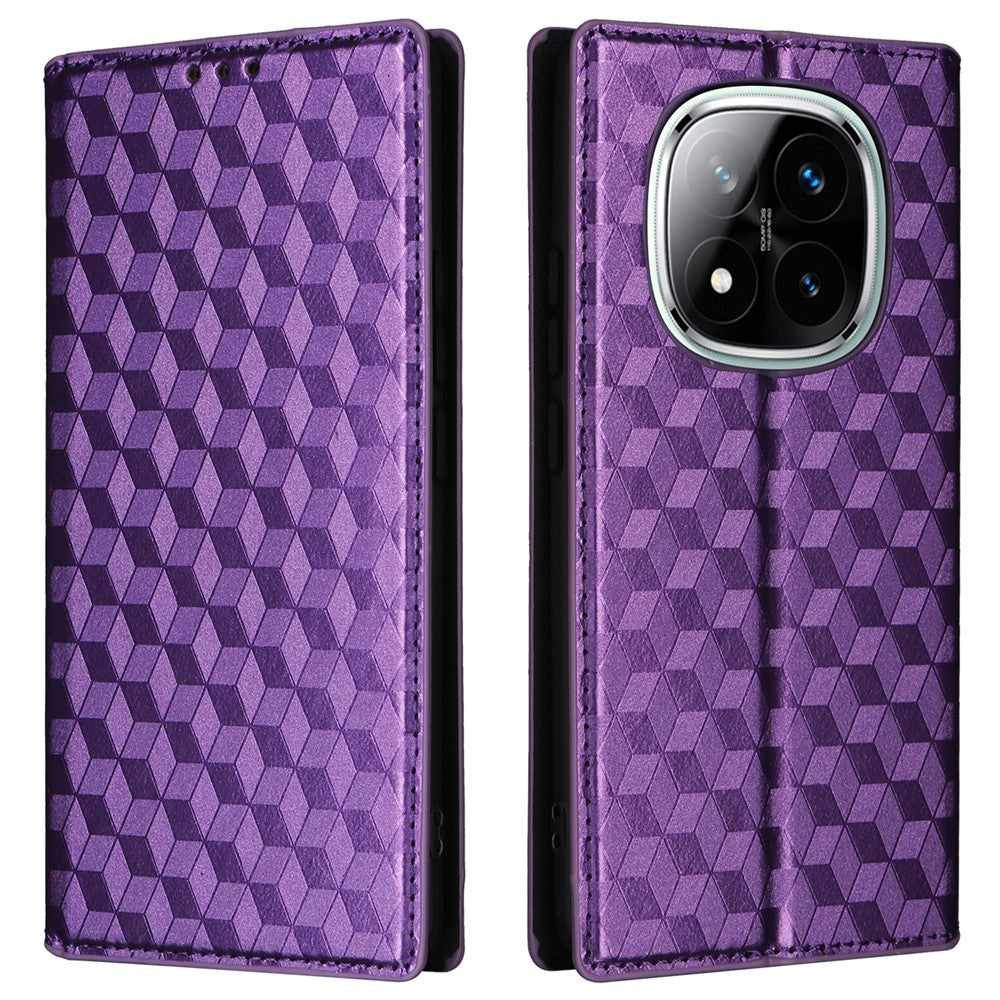 For Xiaomi Redmi Note 14 Pro 4G Wallet Case Rhombus Imprinted Leather Phone Cover