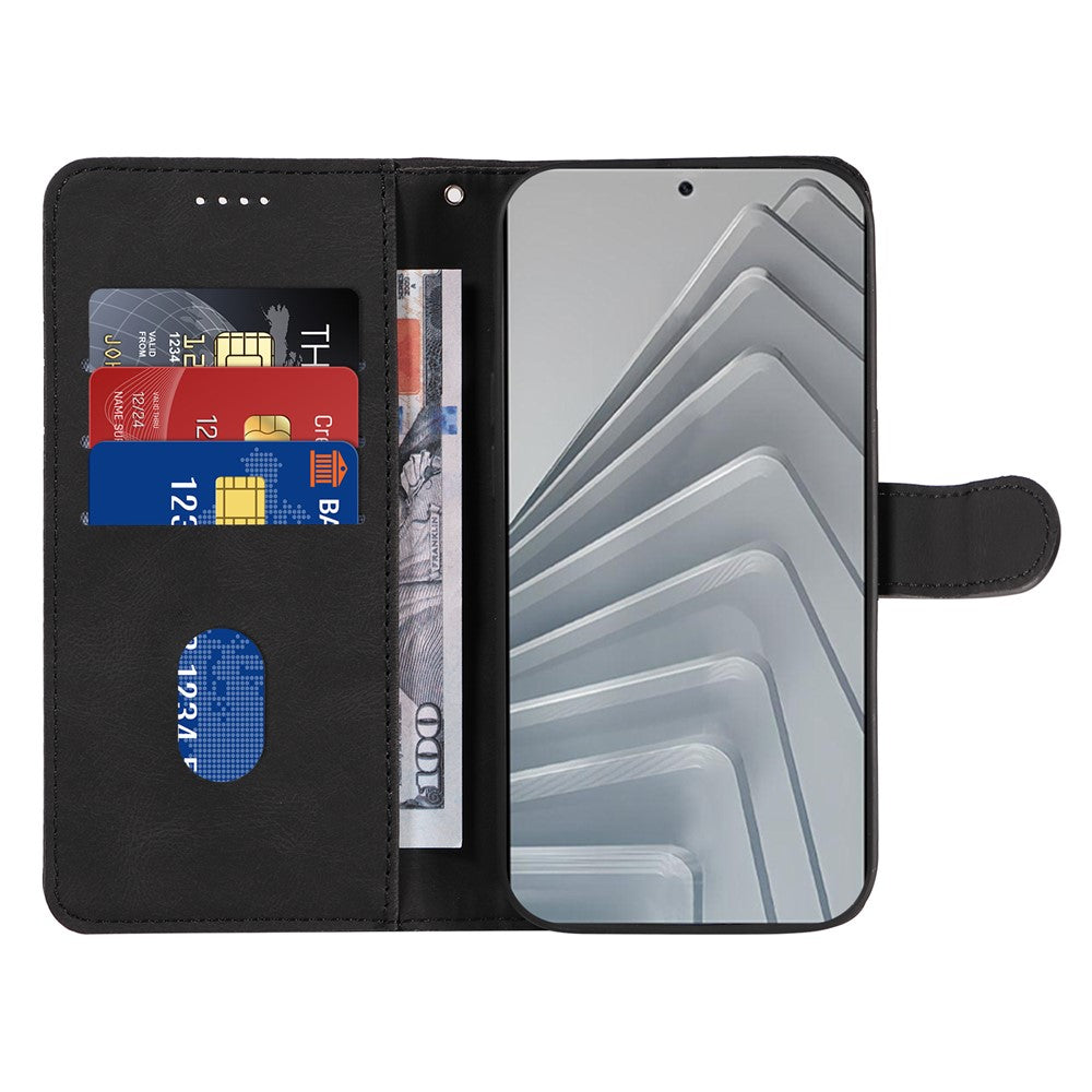 For Xiaomi Redmi Note 14 4G (163.25mm) Wallet Case Leather Phone Cover Stand with Curved Line Design