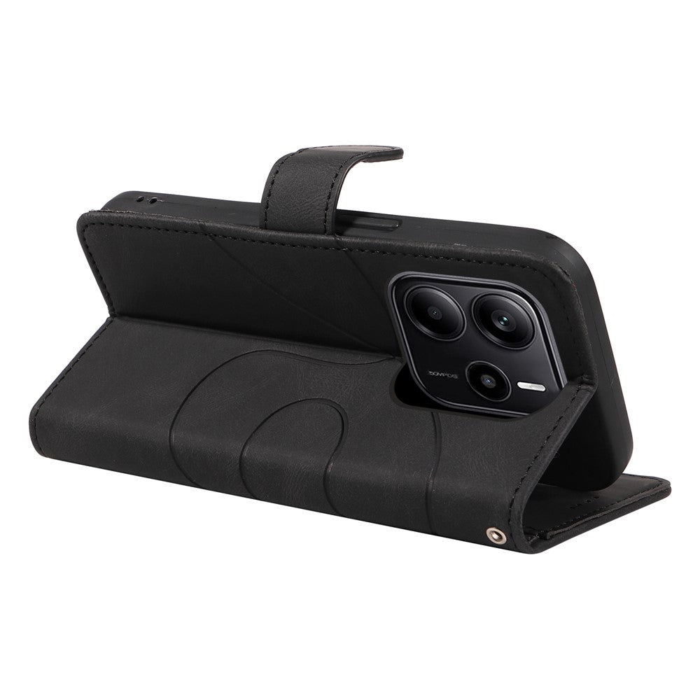 For Xiaomi Redmi Note 14 4G (163.25mm) Wallet Case Leather Phone Cover Stand with Curved Line Design