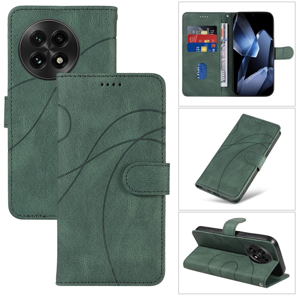 OnePlus 13 Plånboksfodral Lädermobilfodral Stativ med Böjd Linjedesign