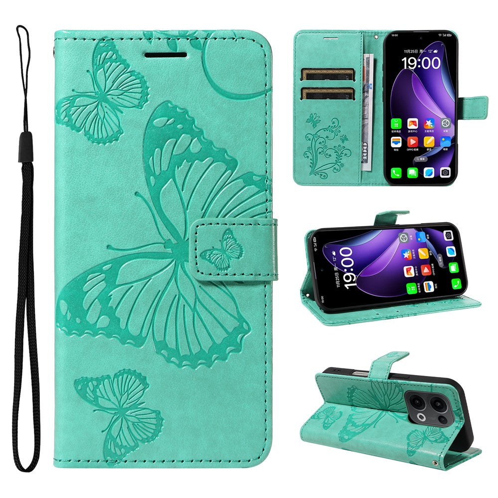 Oppo Reno13 5G (Global) Plånboksfodral Läderfodral med Blommig Fjärilstryck och Stativ
