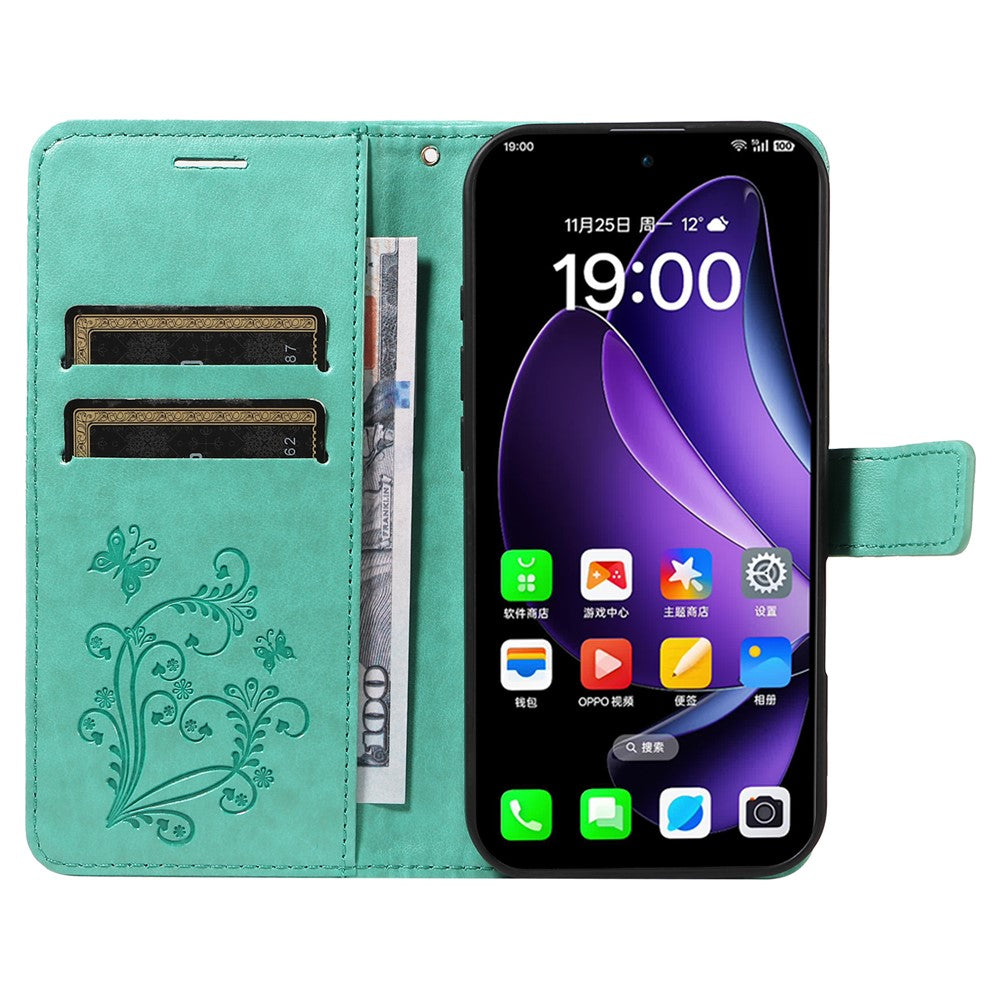 Oppo Reno13 5G (Global) Plånboksfodral Läderfodral med Blommig Fjärilstryck och Stativ