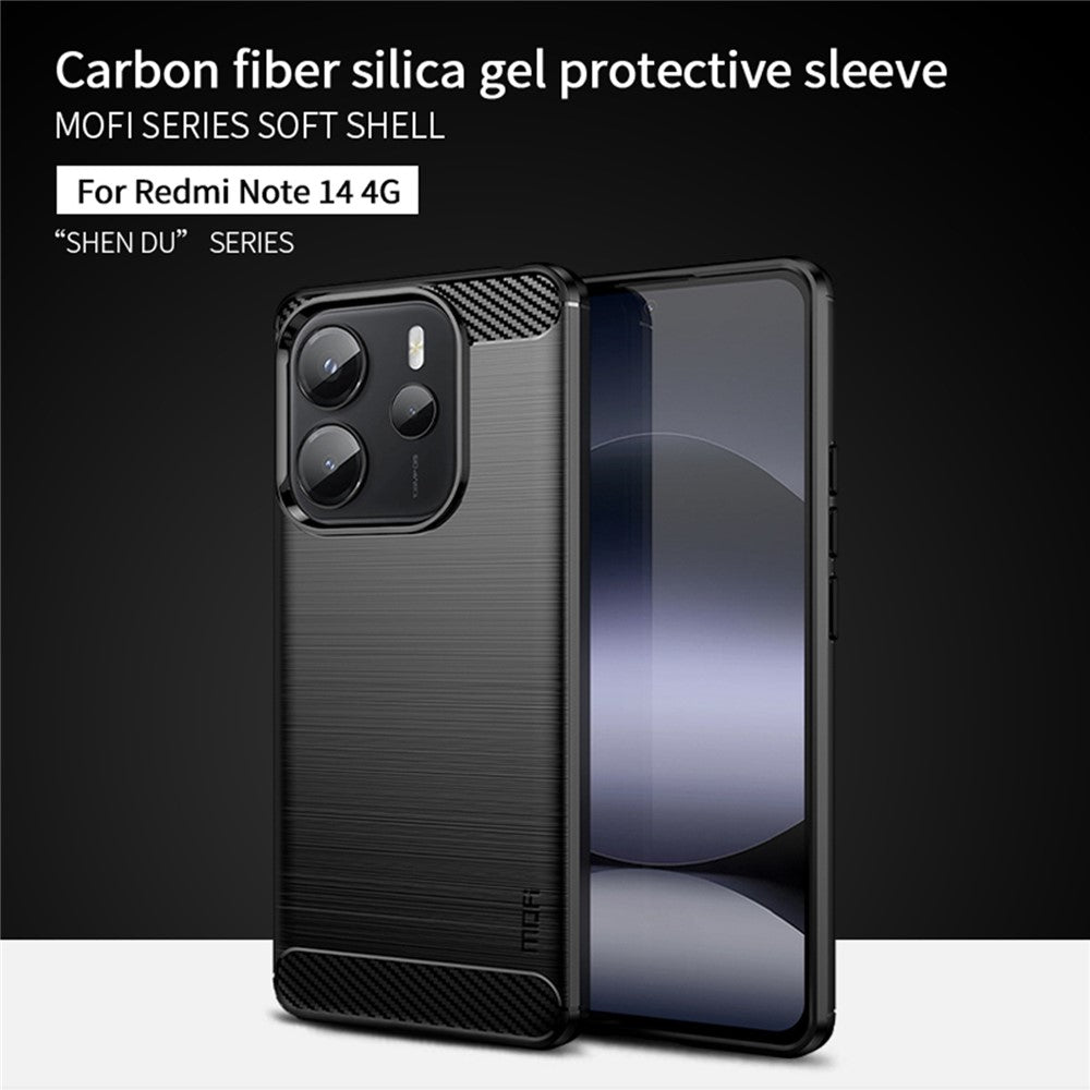 MOFI For Xiaomi Redmi Note 14 4G (163.25mm) Back Cover  Brushed Texture Carbon Fiber Soft TPU Case
