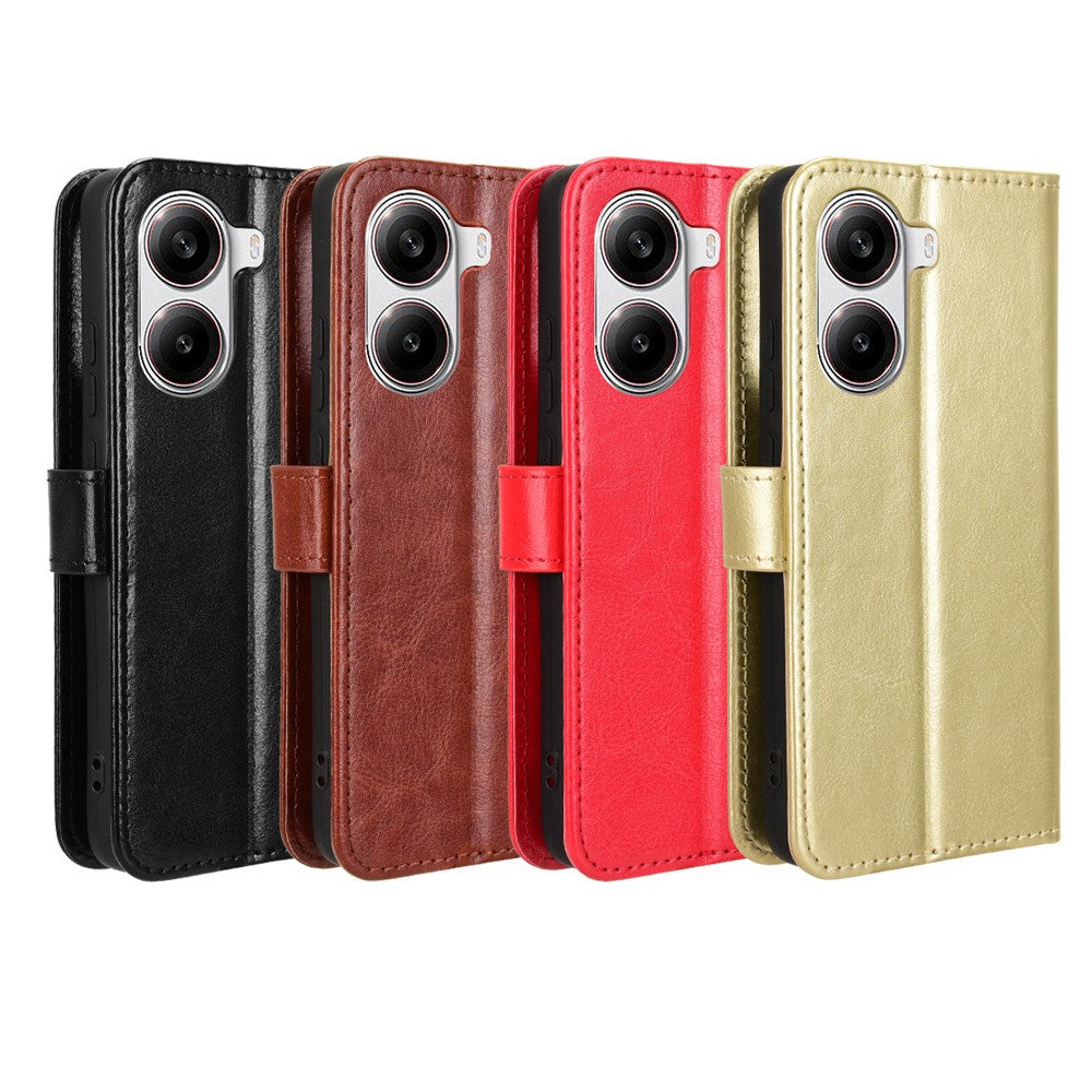 Xiaomi Redmi Turbo 4 5G / Xiaomi Poco X7 Pro 5G PU-läderskal med rem Crazy Horse Texture Phone Fold Cover