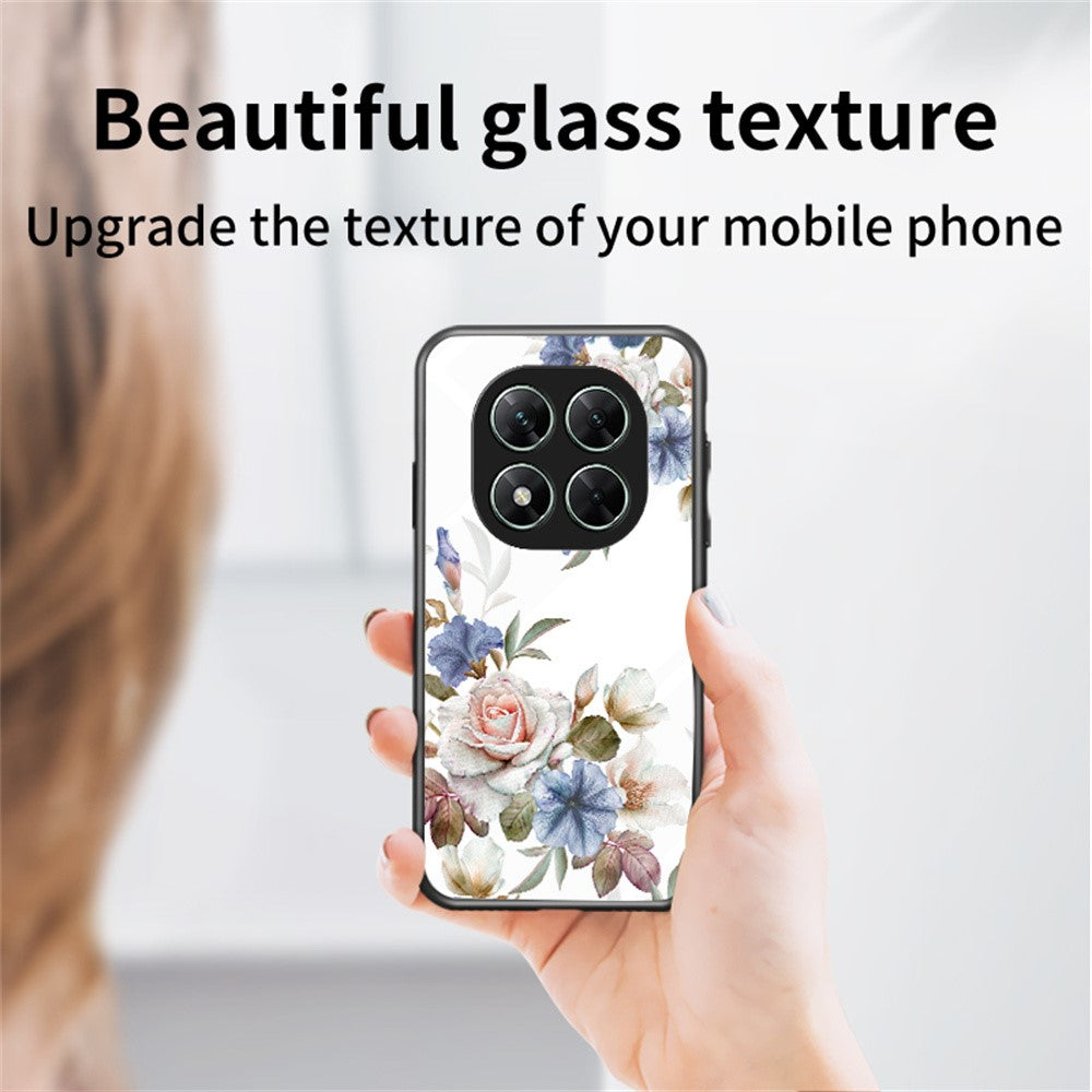 For Xiaomi Poco X7 5G / Redmi Note 14 Pro 5G Case Floral Pattern TPU + Tempered Glass Protective Phone Cover