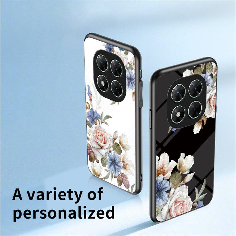 For Xiaomi Poco X7 5G / Redmi Note 14 Pro 5G Case Floral Pattern TPU + Tempered Glass Protective Phone Cover