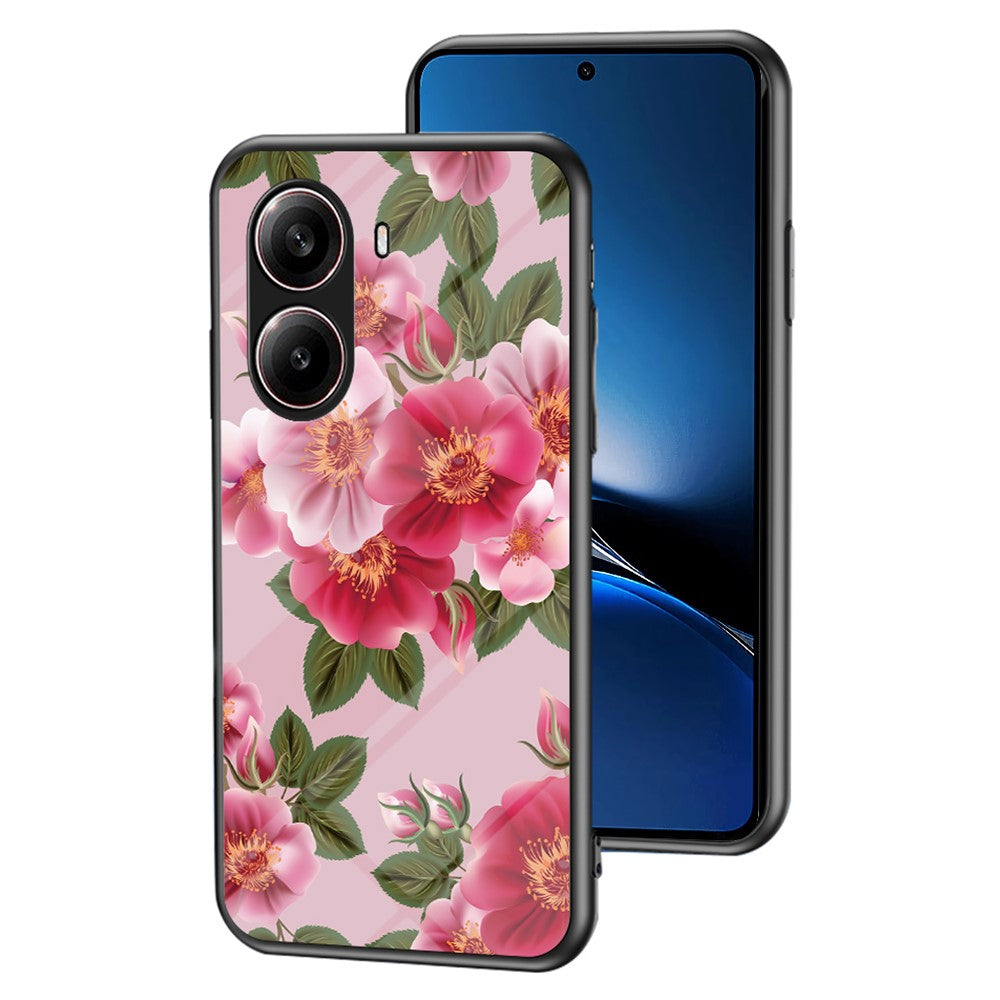 For Xiaomi Redmi Turbo 4 5G Case Floral Pattern TPU + Tempered Glass Protective Phone Cover