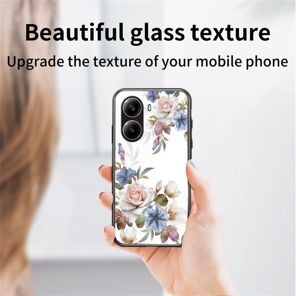 For Xiaomi Redmi Turbo 4 5G Case Floral Pattern TPU + Tempered Glass Protective Phone Cover