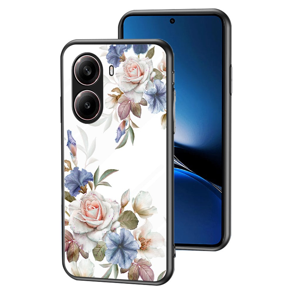 For Xiaomi Redmi Turbo 4 5G Case Floral Pattern TPU + Tempered Glass Protective Phone Cover