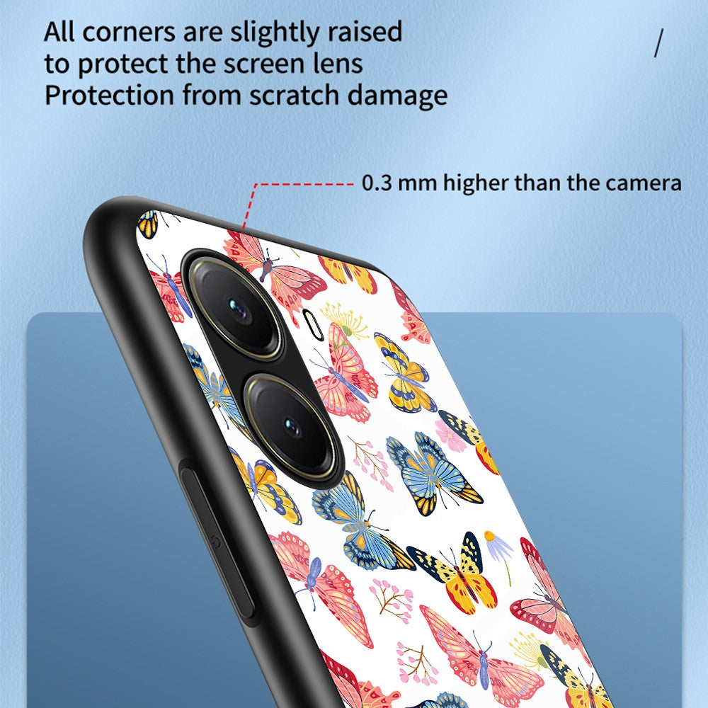 For Xiaomi Poco X7 Pro 5G / Redmi Turbo 4 5G Case Butterfly Pattern TPU + Tempered Glass Protective Phone Cover