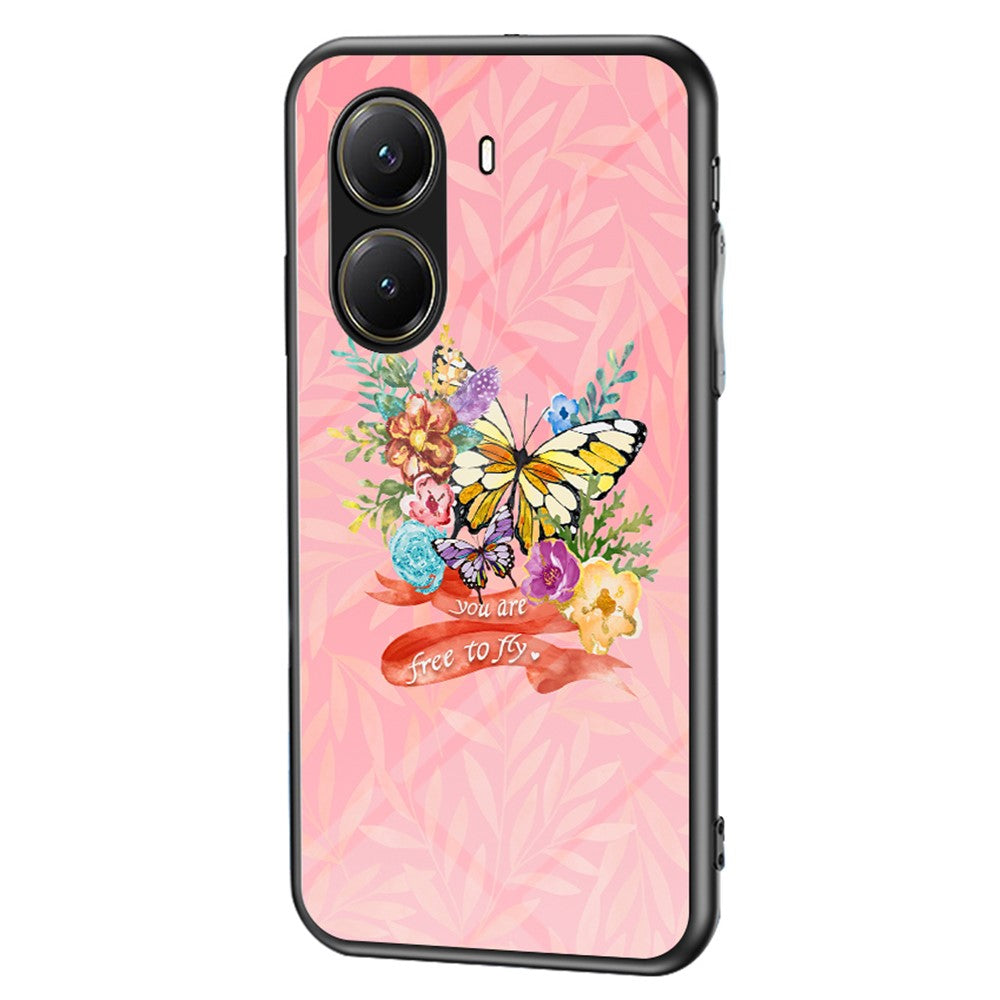 For Xiaomi Poco X7 Pro 5G / Redmi Turbo 4 5G Case Butterfly Pattern TPU + Tempered Glass Protective Phone Cover