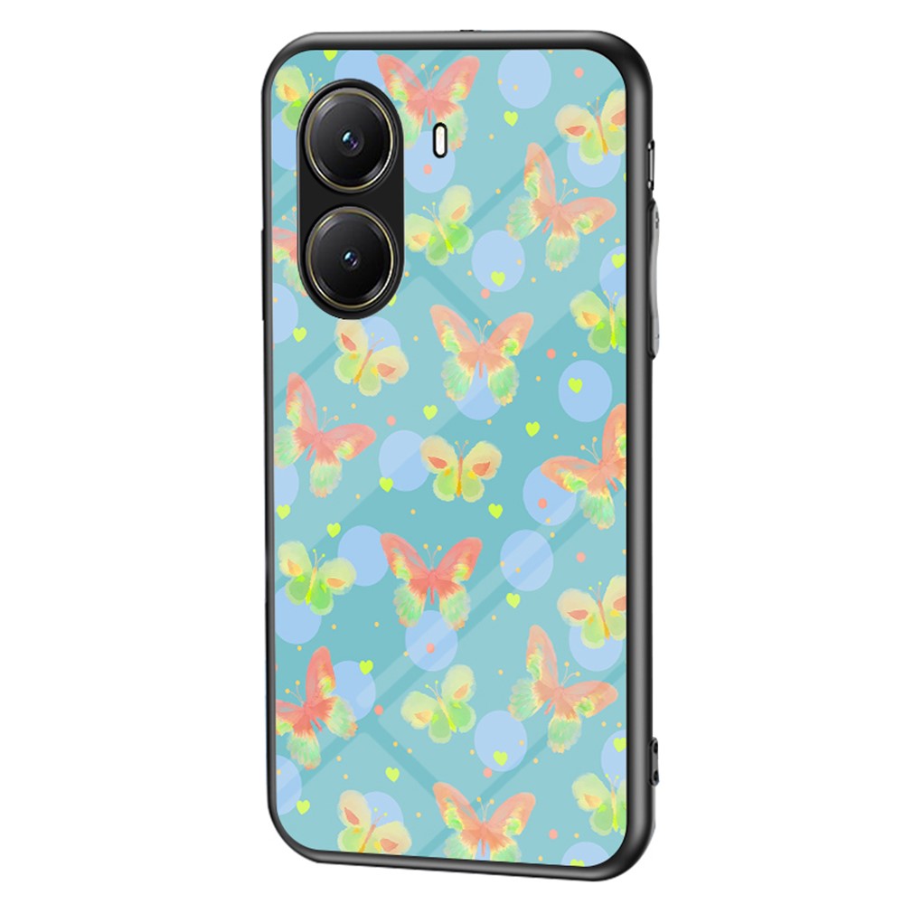 For Xiaomi Poco X7 Pro 5G / Redmi Turbo 4 5G Case Butterfly Pattern TPU + Tempered Glass Protective Phone Cover