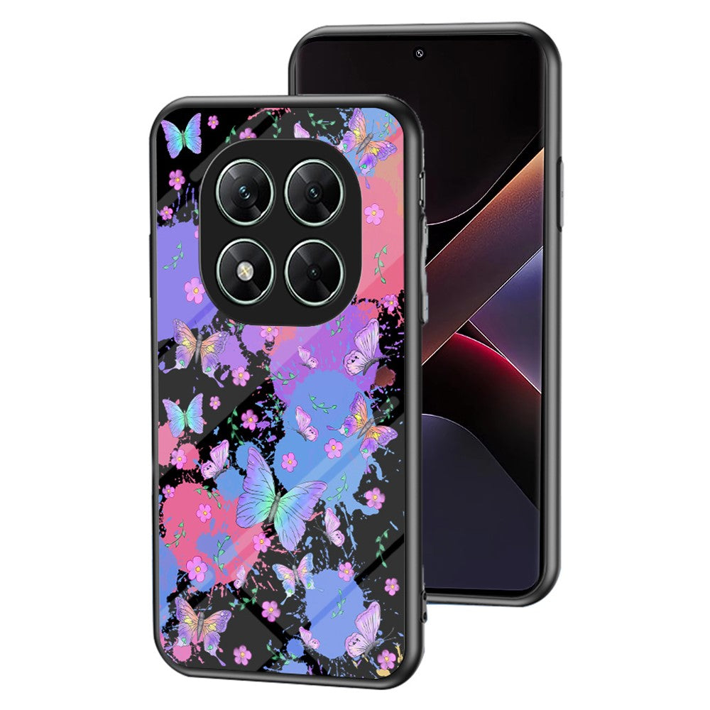 For Xiaomi Poco X7 5G / Redmi Note 14 Pro 5G Case TPU + Tempered Glass Phone Back Cover Butterfly Pattern