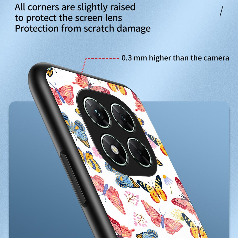 For Xiaomi Poco X7 5G / Redmi Note 14 Pro 5G Case TPU + Tempered Glass Phone Back Cover Butterfly Pattern
