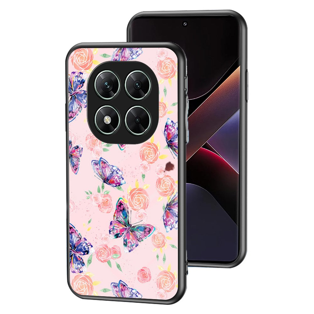 For Xiaomi Poco X7 5G / Redmi Note 14 Pro 5G Case TPU + Tempered Glass Phone Back Cover Butterfly Pattern