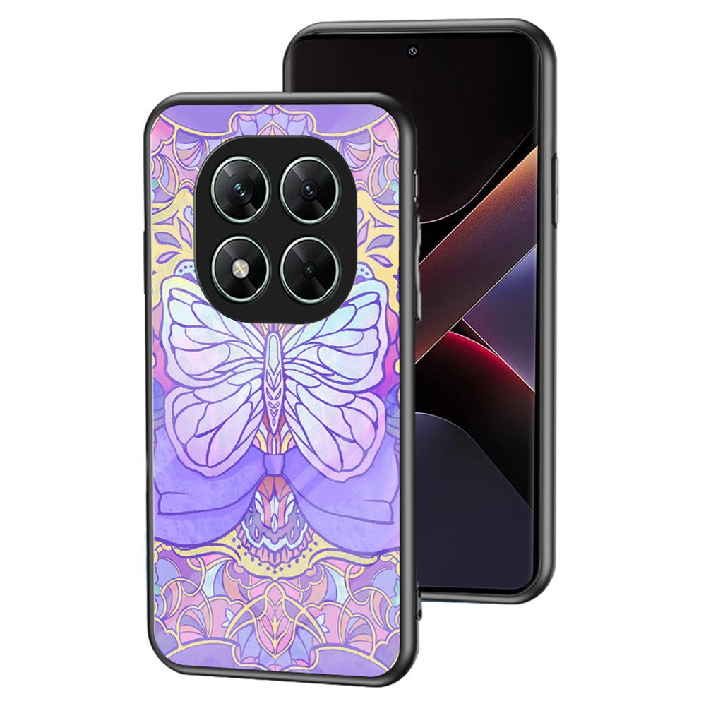 For Xiaomi Poco X7 5G / Redmi Note 14 Pro 5G Case TPU + Tempered Glass Phone Back Cover Butterfly Pattern