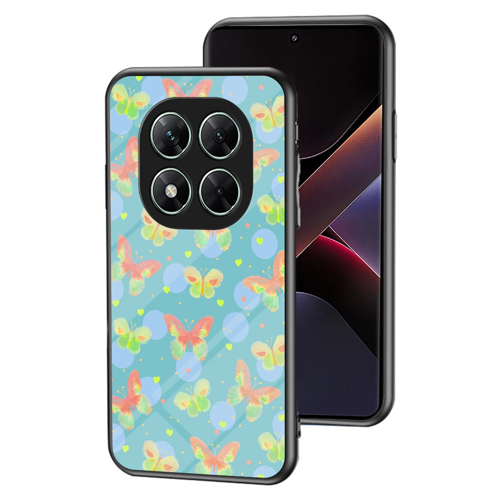 For Xiaomi Poco X7 5G / Redmi Note 14 Pro 5G Case TPU + Tempered Glass Phone Back Cover Butterfly Pattern