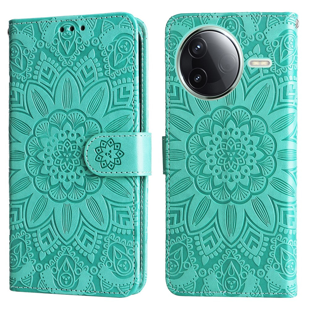 Xiaomi Poco F7 Pro 5G / Redmi K80 5G Skal Sunflower Imprint Läderplånbok mobilskal