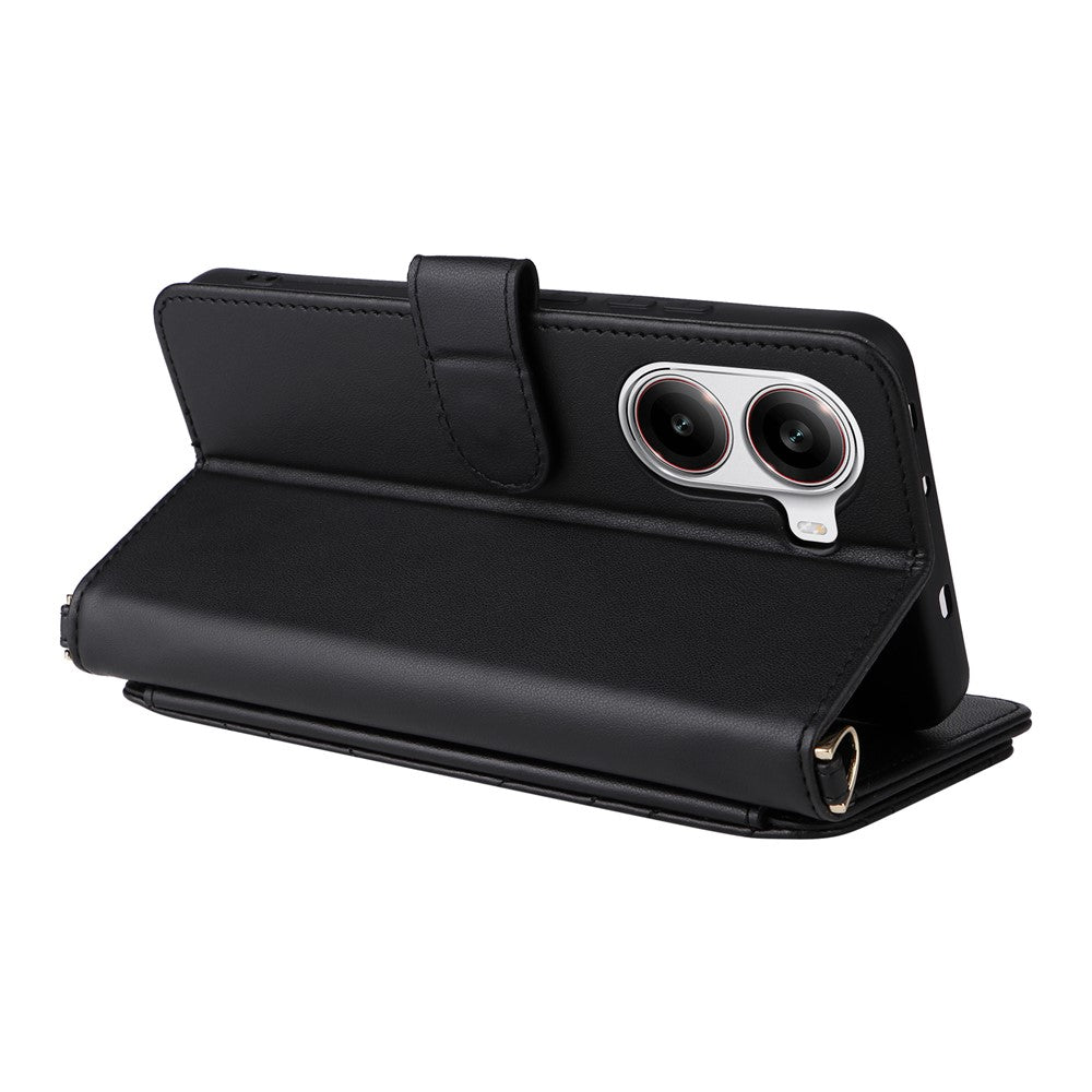 For Xiaomi Poco X7 Pro 5G / Redmi Turbo 4 5G Wallet Case with Shoulder / Wrist Strap Leather Phone Cover Stand