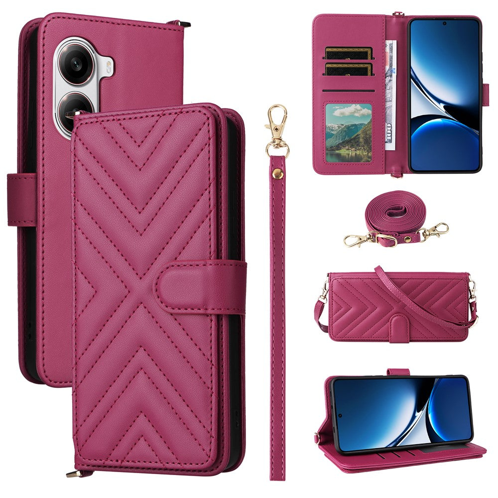 For Xiaomi Poco X7 Pro 5G / Redmi Turbo 4 5G Wallet Case with Shoulder / Wrist Strap Leather Phone Cover Stand